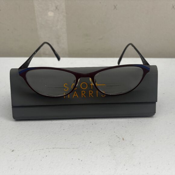 Scott Harris Europa Eyeglasses Frame Only SH-574 52-17-140 Burgundy Blue Gray - Picture 1 of 9